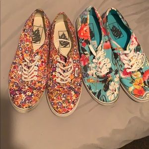 Two pairs of floral vans